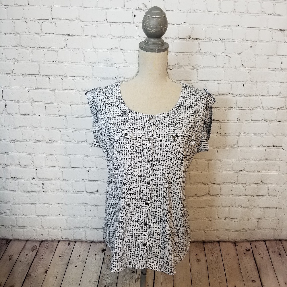 ANTILIA FEMME Printed Button Up Blouse Top Tunic